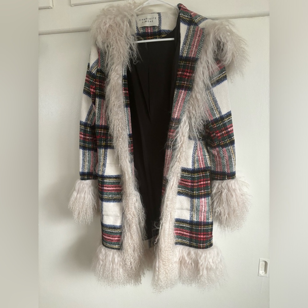 Charlotte Simone plaid fur trim Penny lane jacket